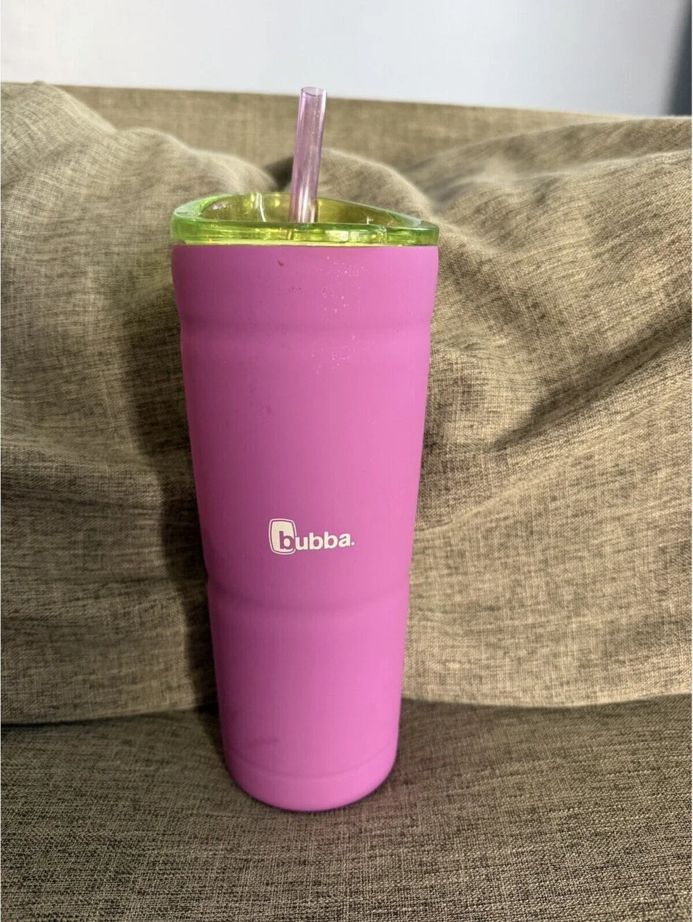 Bubba 24oz Vacuum Insulated Stainless Steel Rubberized Tumbler Magenta Lid Straw